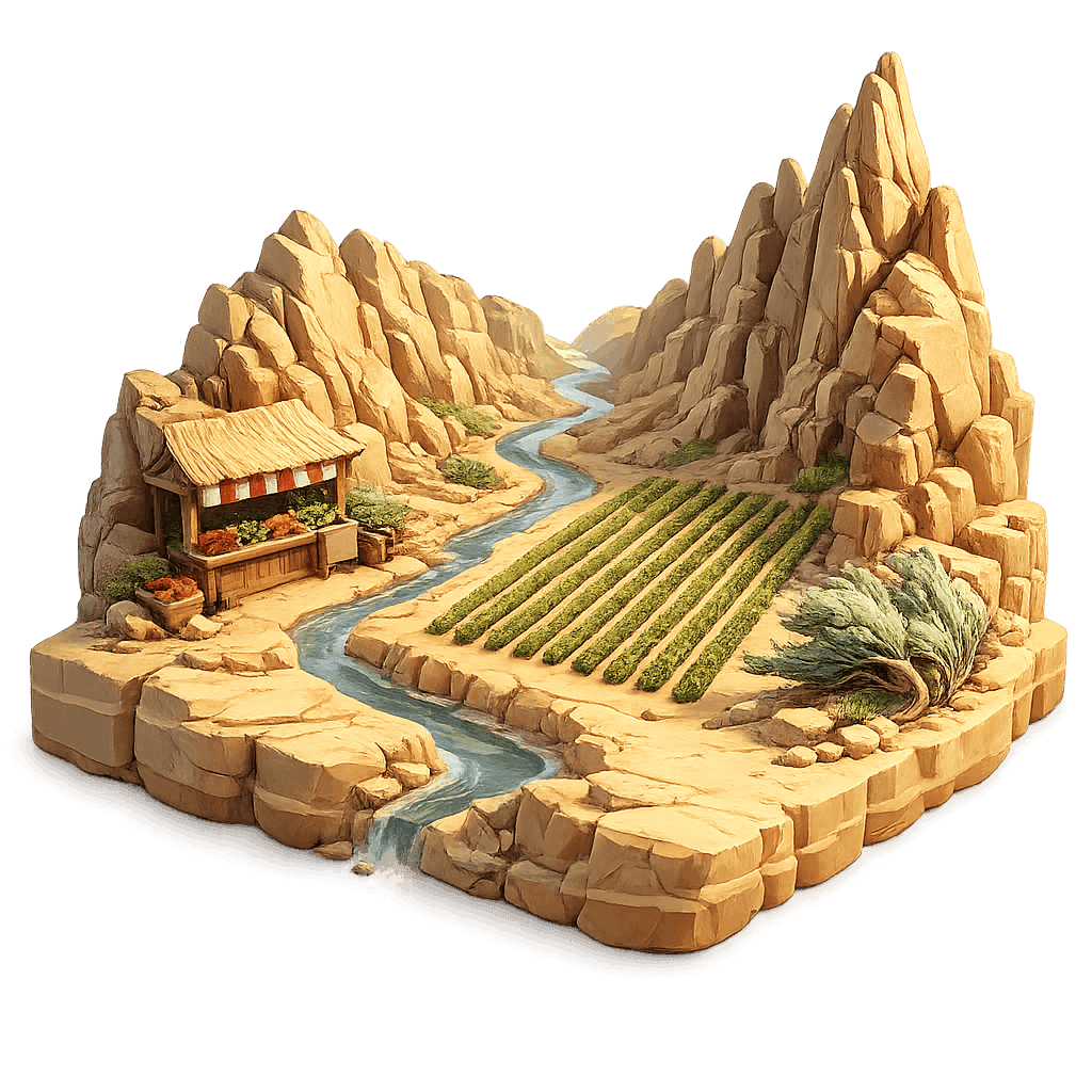 Artistic illustration of the Similkameen Valley, BC wine region.