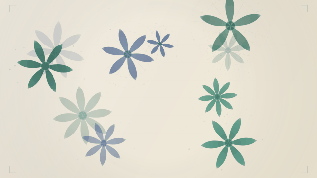 Abstract editorial illustration for a blog post about brand activation content strategy. Ornate geometric flower-like forms in deep emerald and sapphire dissolve into a warm champagne background, suggesting lavish arrangements that fade before being documented. Corner crop marks and subtle film grain evoke print editorial design.