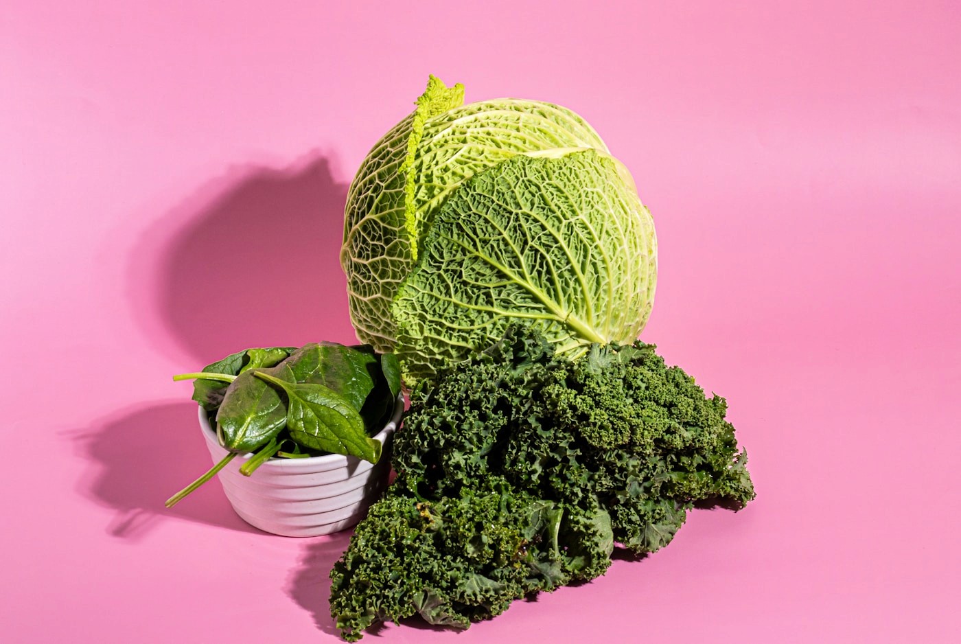 Fresh leafy greens including kale and cabbage, non-dairy sources of calcium for people avoiding milk