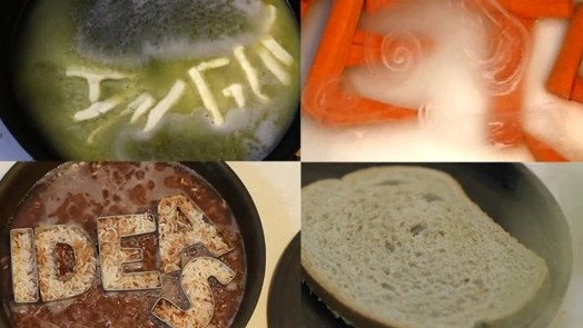 anger gets ideas written with food in different pans and plates and a slice of brad beside