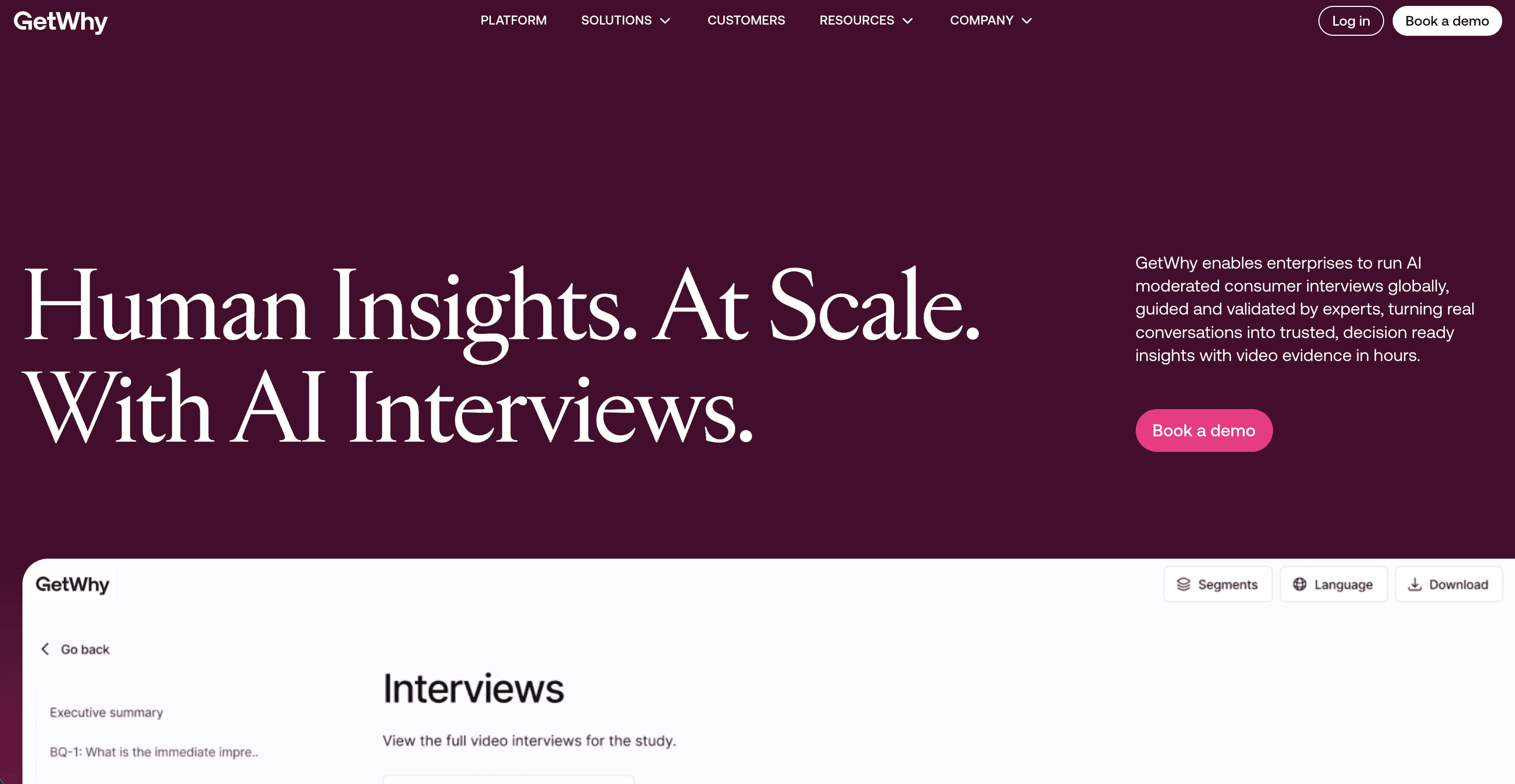 GetWhy AI Moderator for User Interviews and Qualitative Research Dashboard