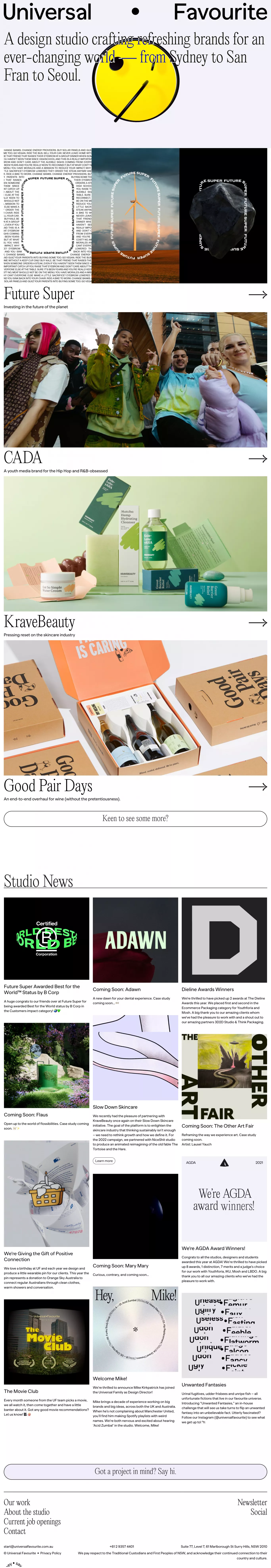 Universal Favourite portfolio page screenshot showcasing Design and Tech design