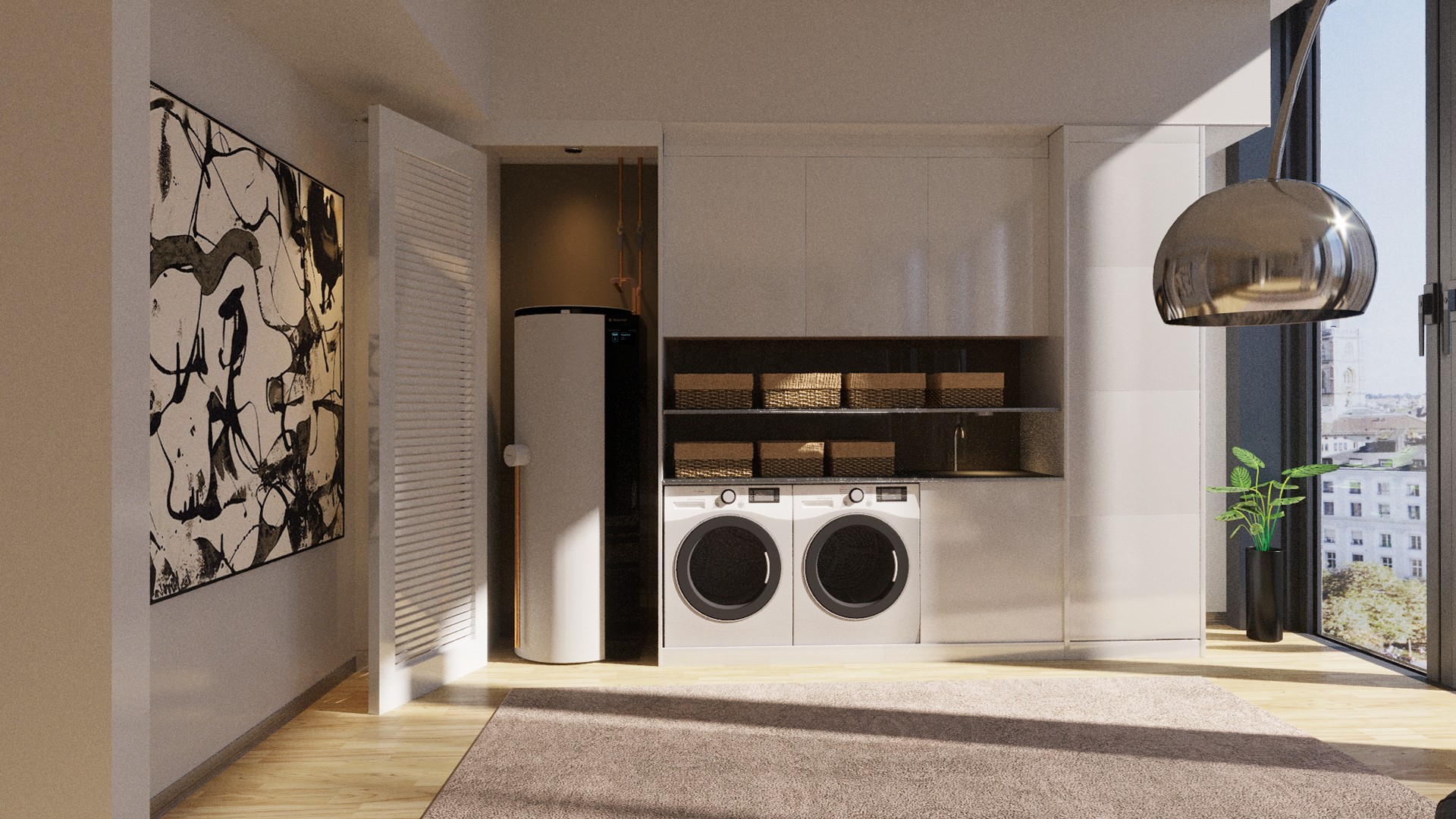 Reservoir water heater in kitchen