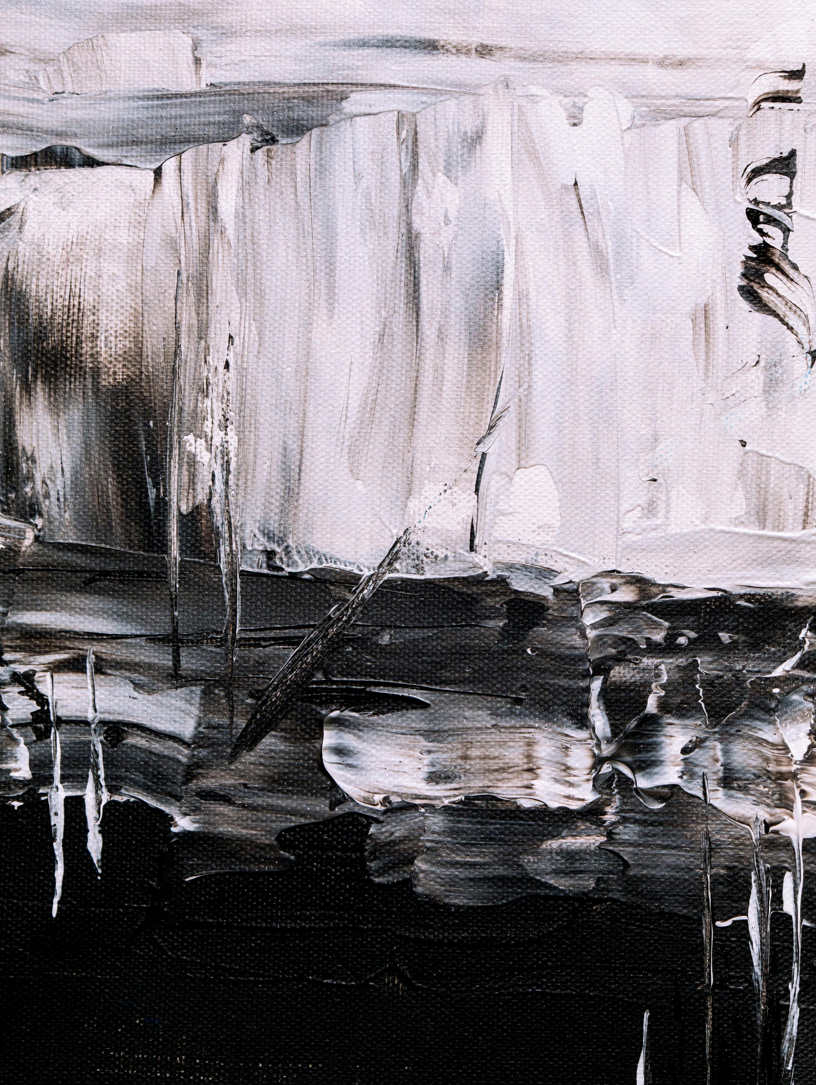 Abstract black and white painting on canvas