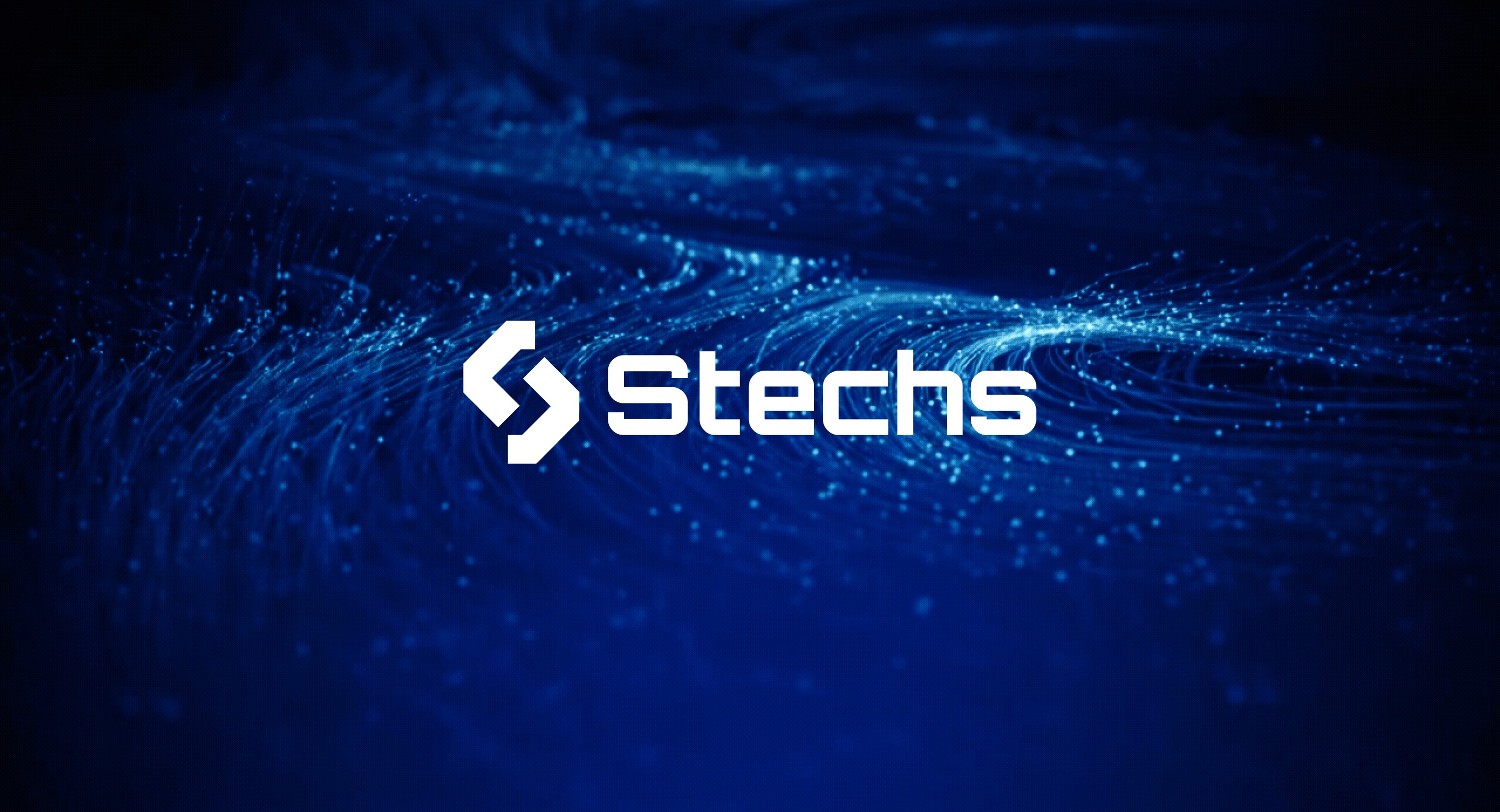 Stechs logo over abstract blue digital background