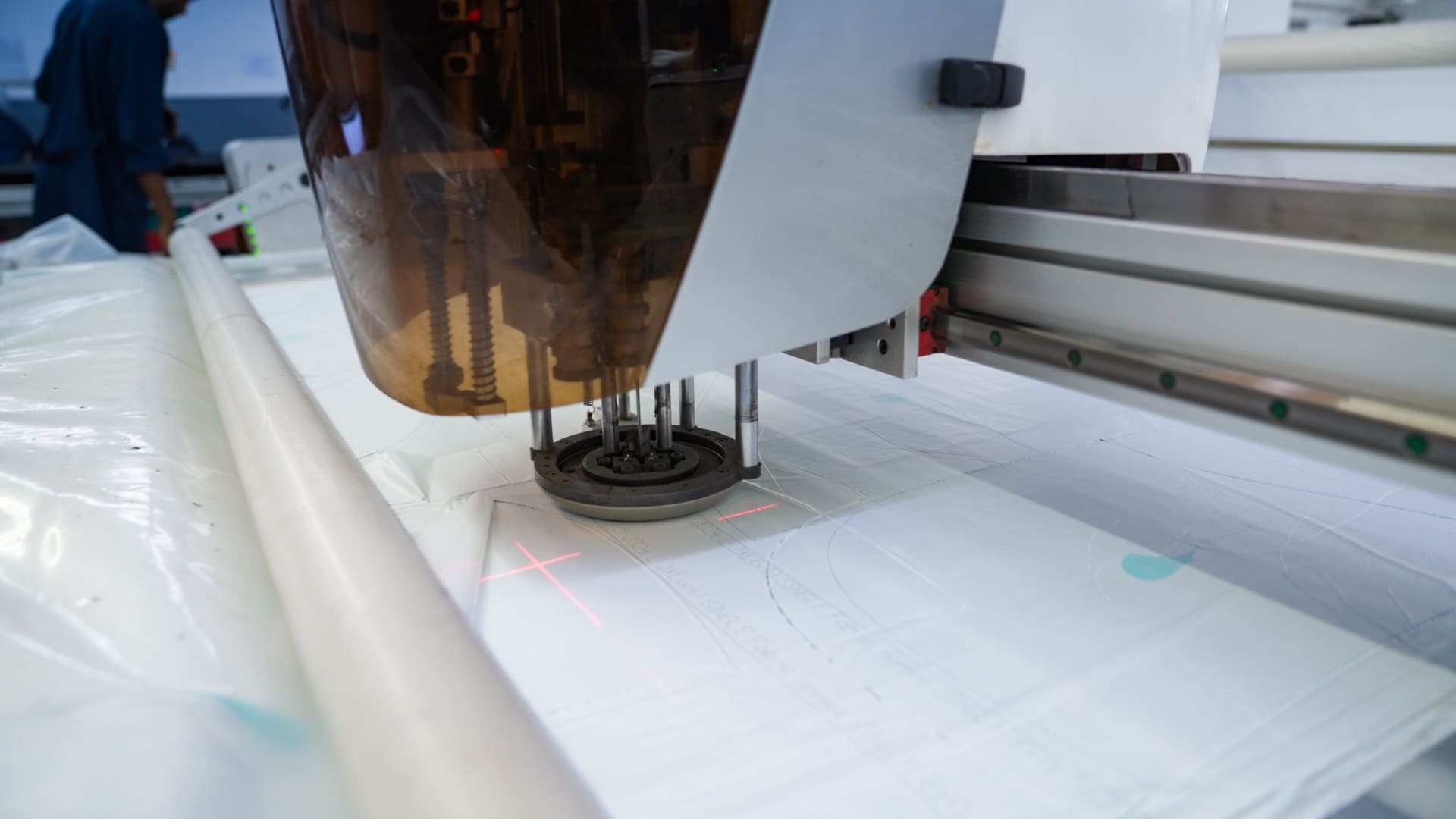 Automated fabric cutting machine.