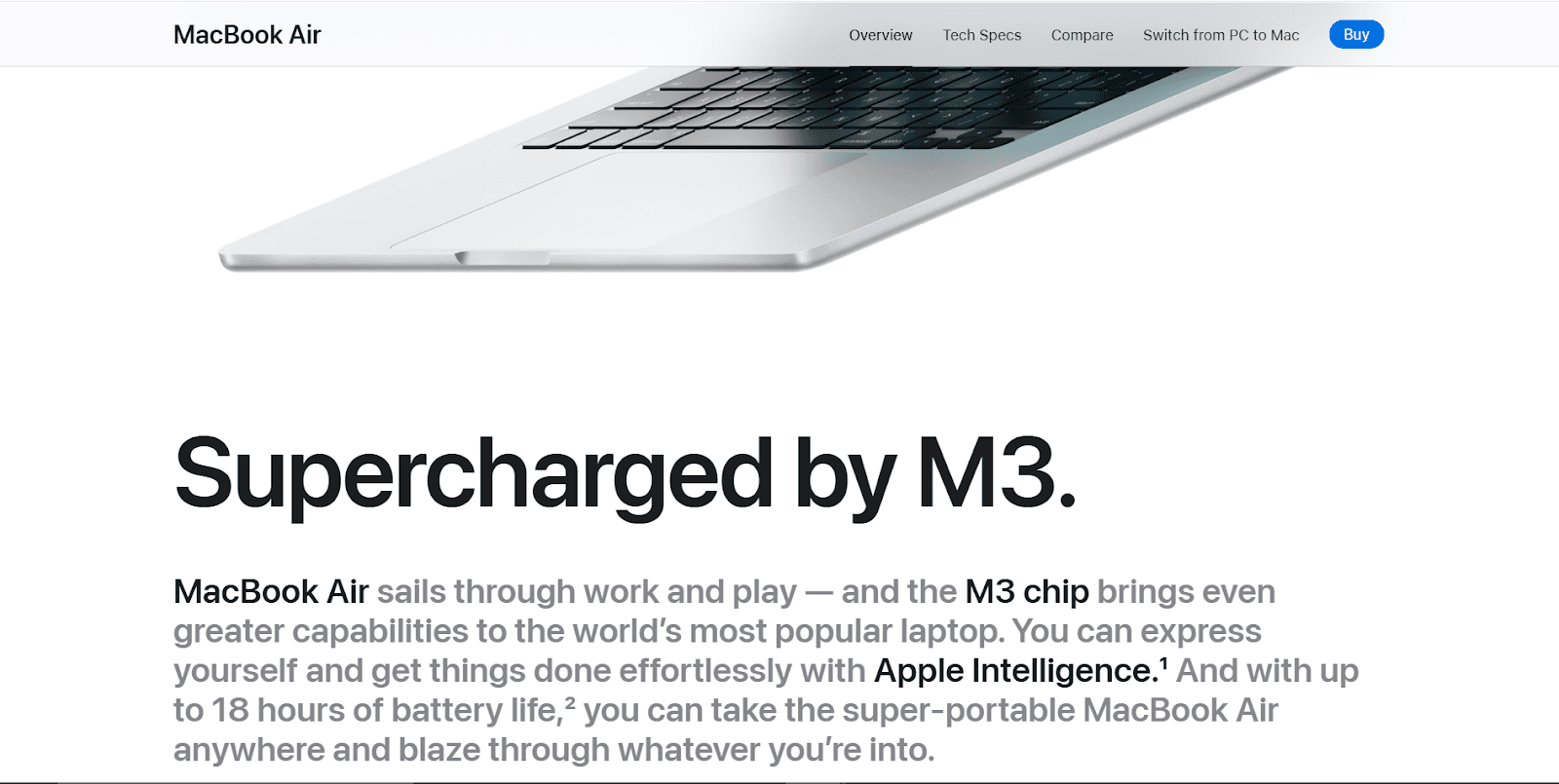 Sleek MacBook landing page with smooth animations and detailed product highlights