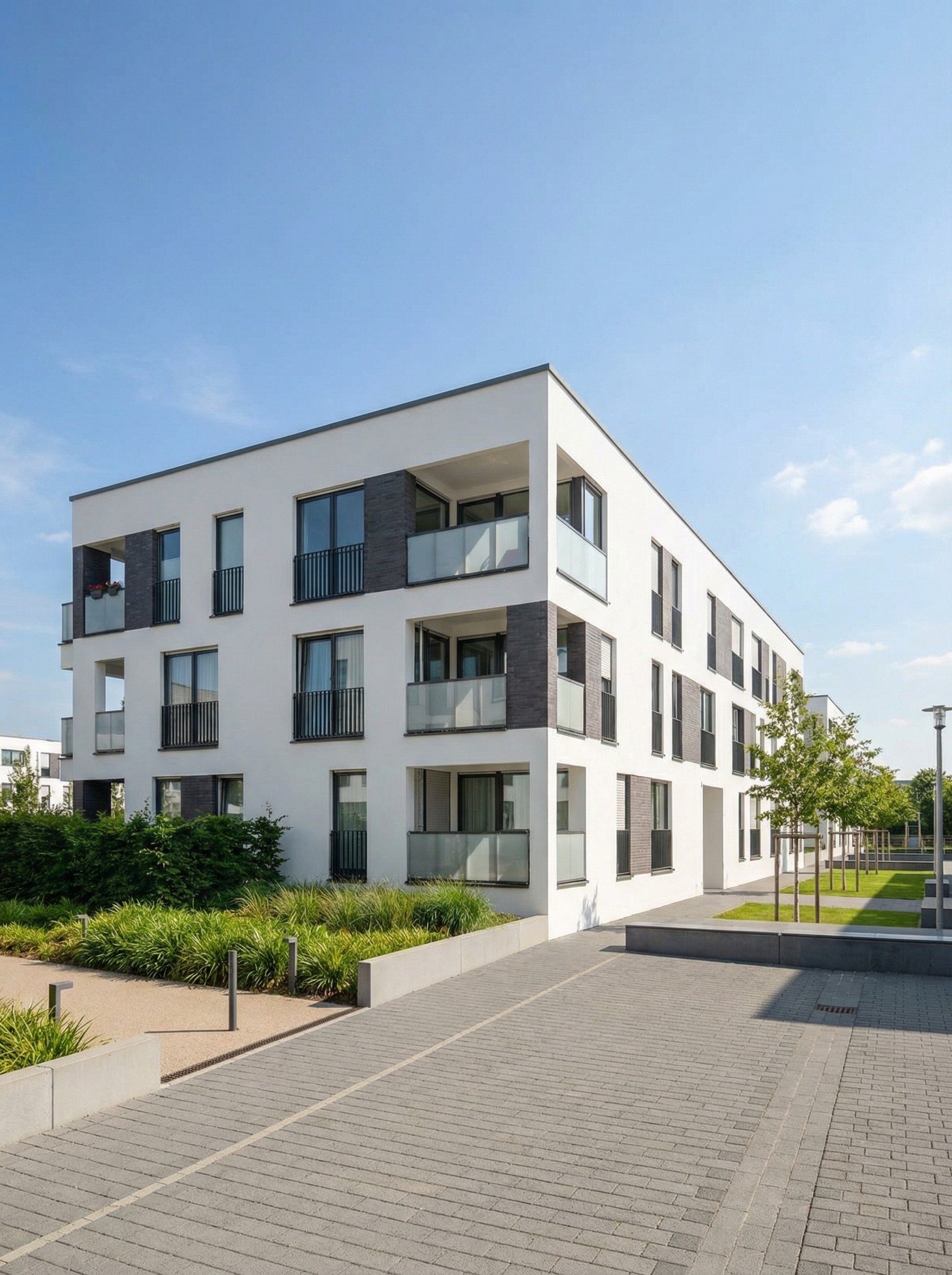 modern open lounge with palm trees outside