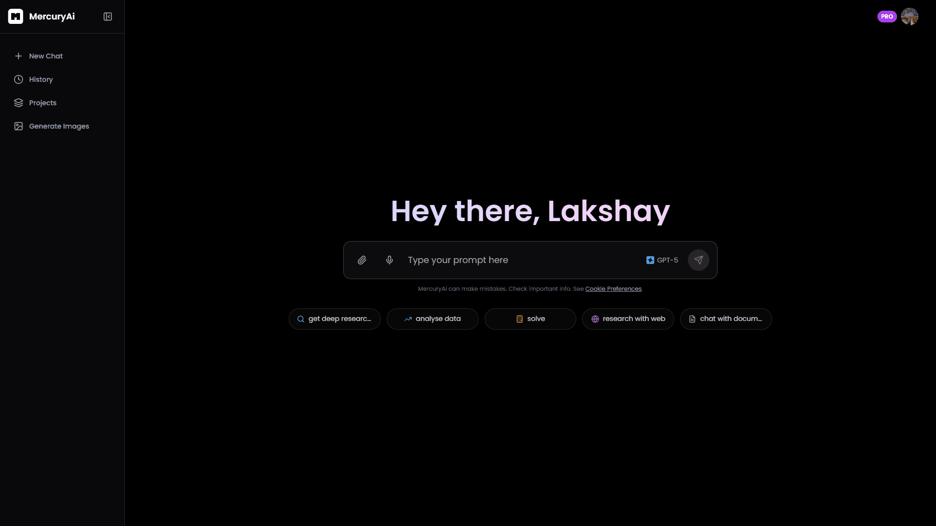 Mercury AI platform dashboard by mercuryai.in