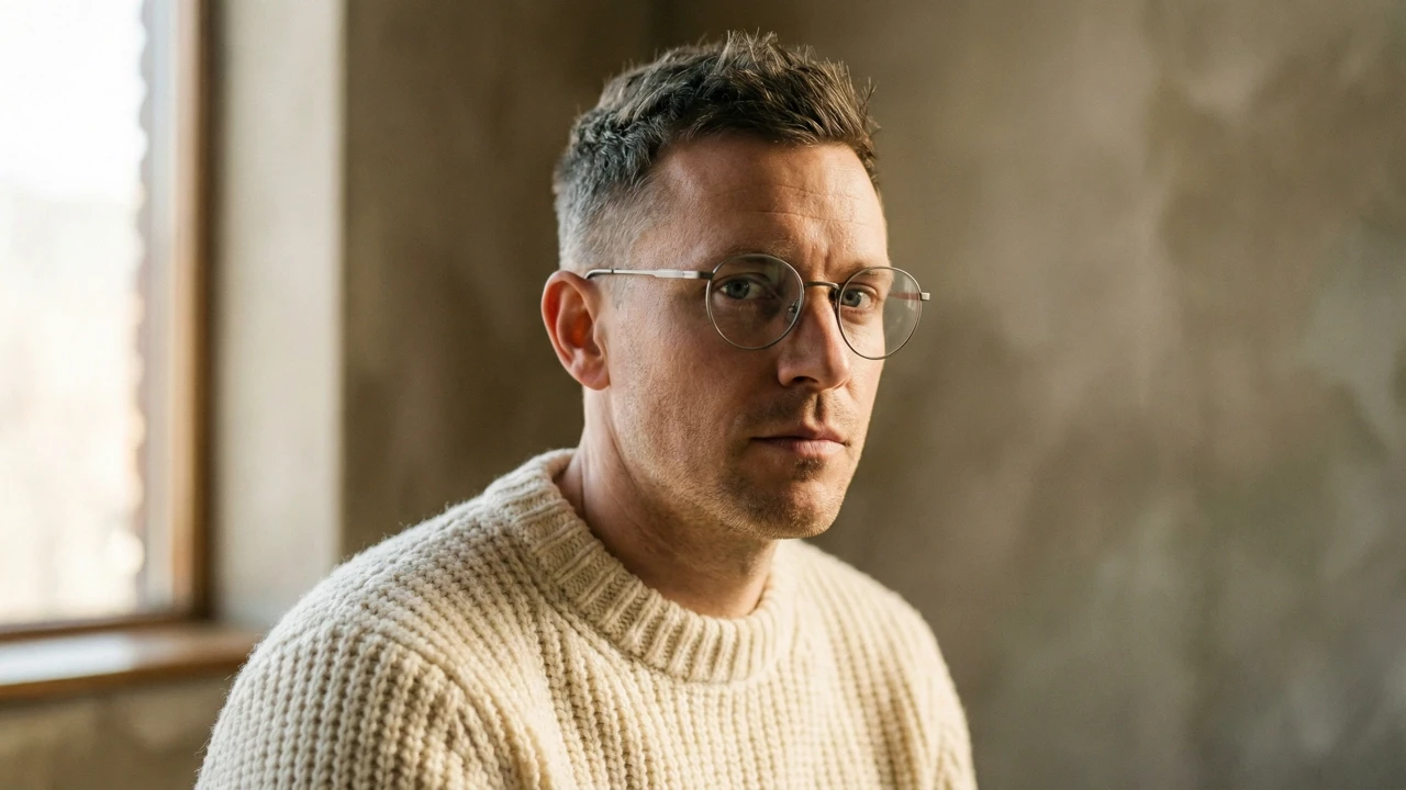 A minimalist cream-colored ceramic skincare jar with a wooden lid resting on a beige block.