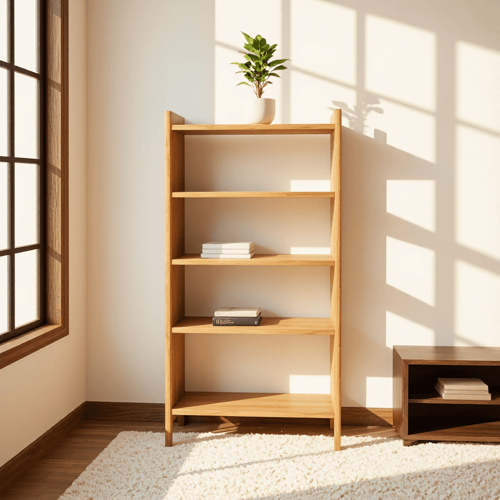 product photography of a wooden bookshelf for storing books
