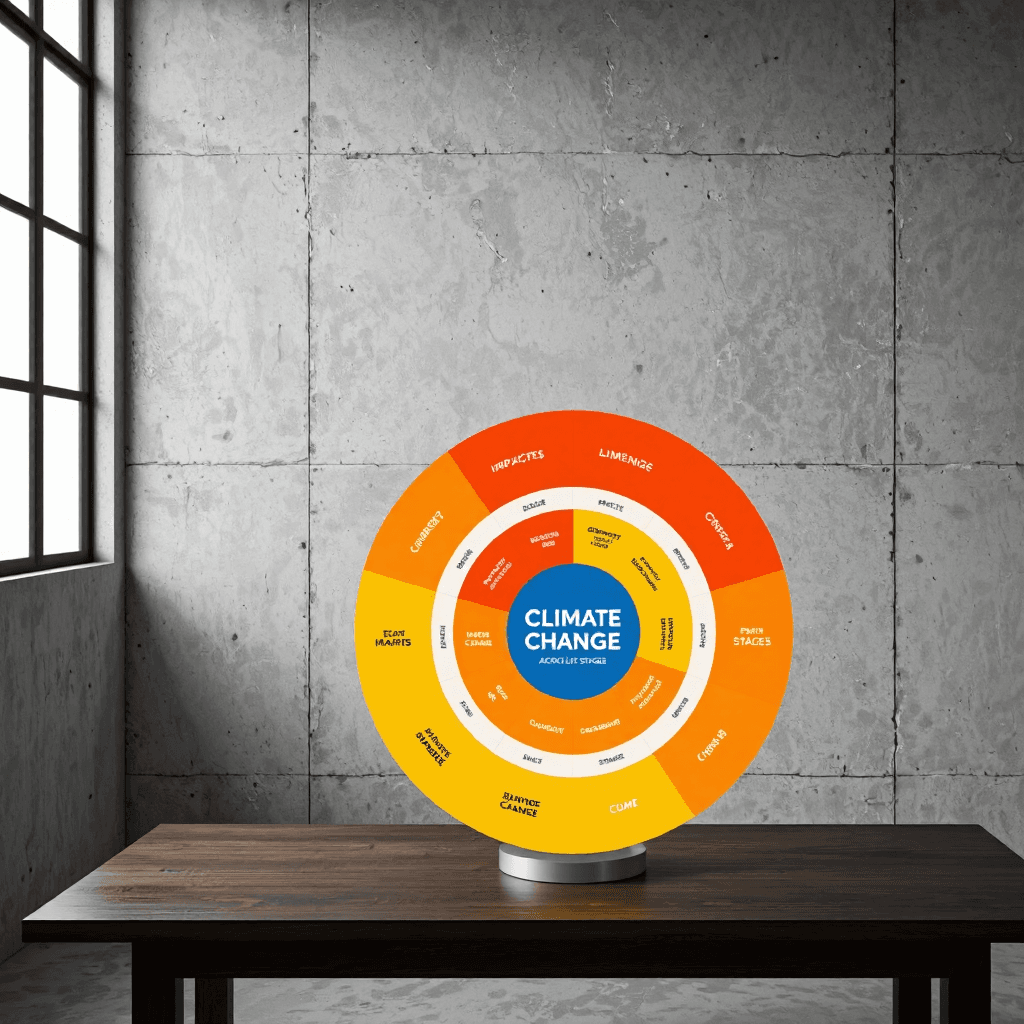 product photography of infographic illustrating the impacts of climate change across life stages