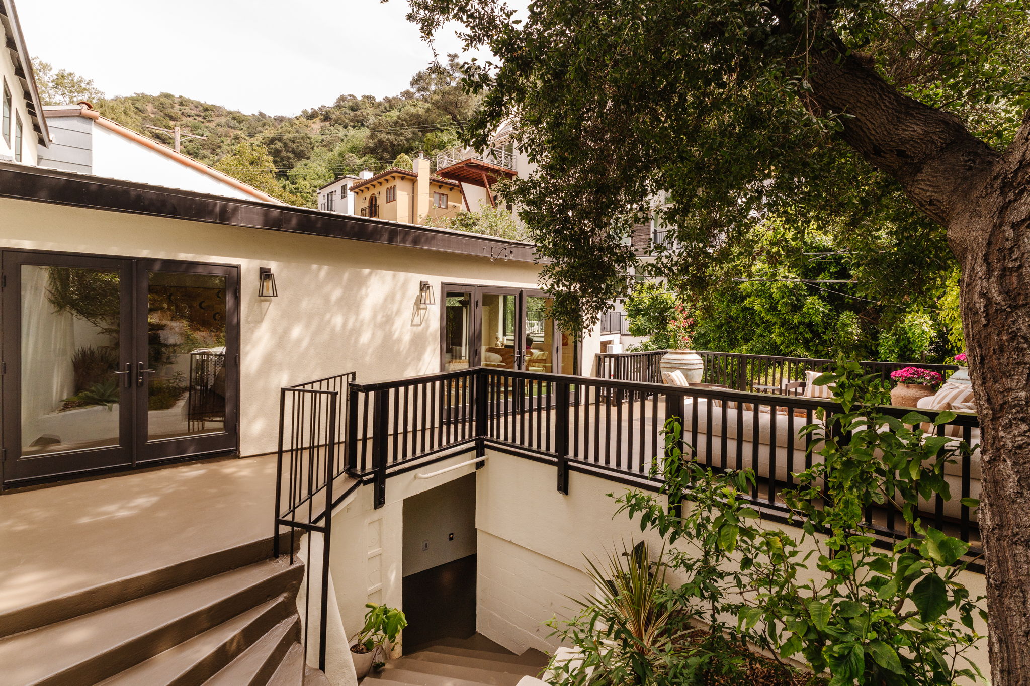 Modern building with tile facade on a hillside