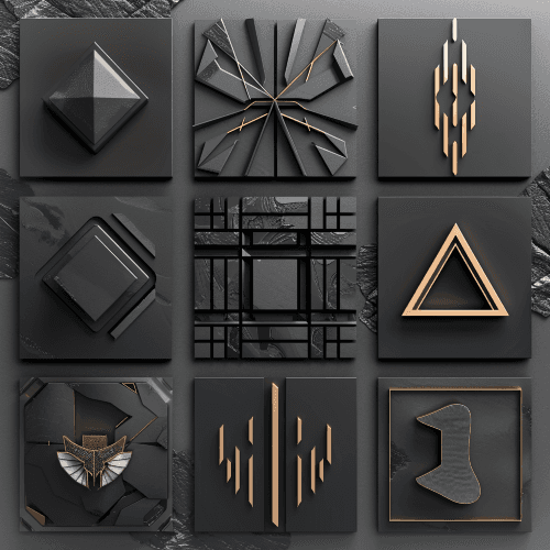 Verschiedene Versionen eines Logos in 3d.