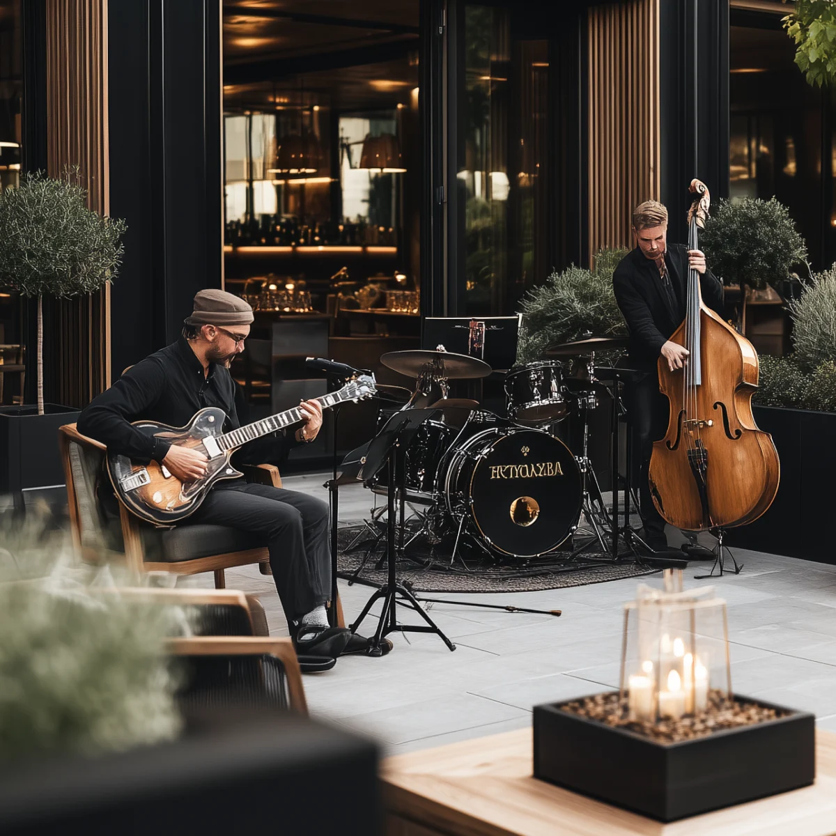 Musicians playing jazz on the terrace