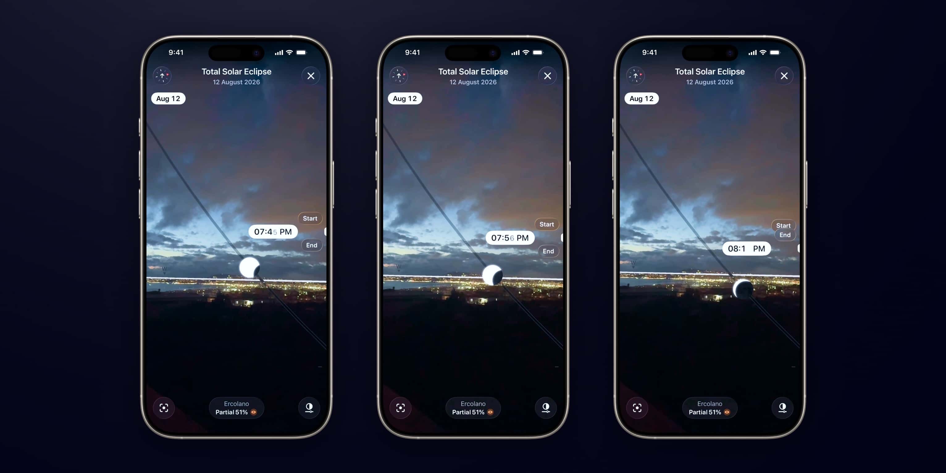 Map page of Moonlitt App. Annular Solar Eclipse 17 February 2026