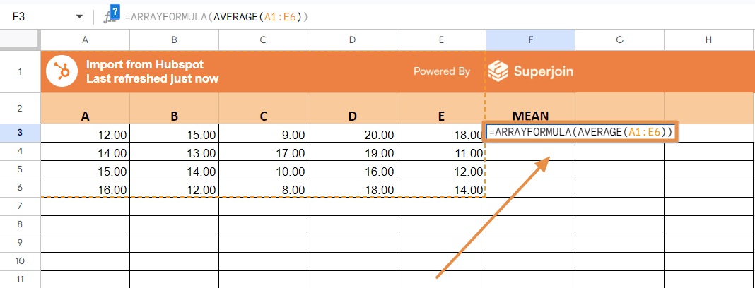 Type =ARRAYFORMULA(AVERAGE(A1:E6))