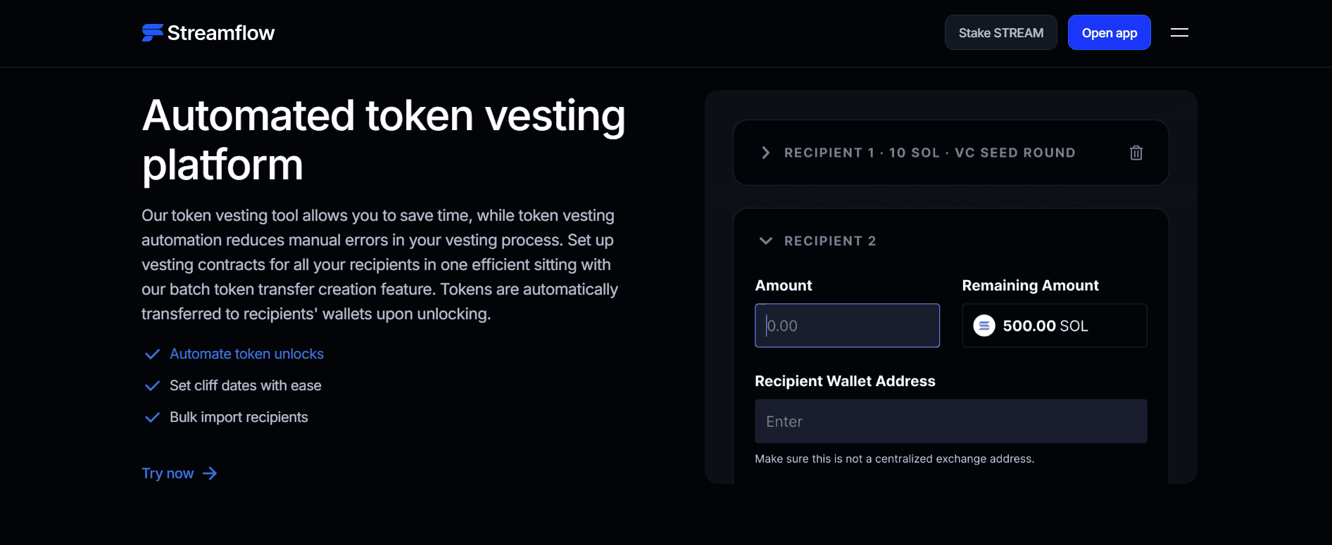Streamflow Automated Token Vesting