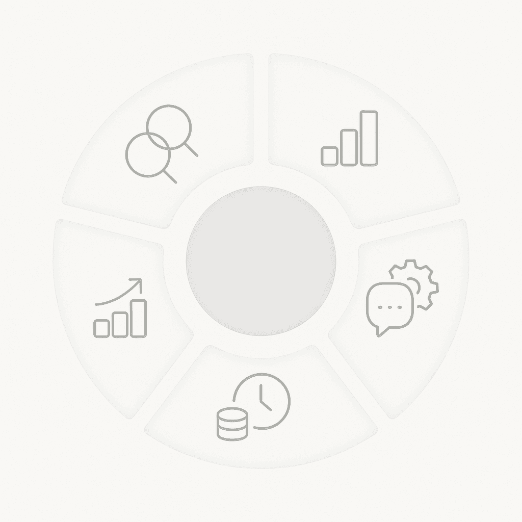 Radial diagram with five segments illustrating key evaluation pillars for GEO platforms