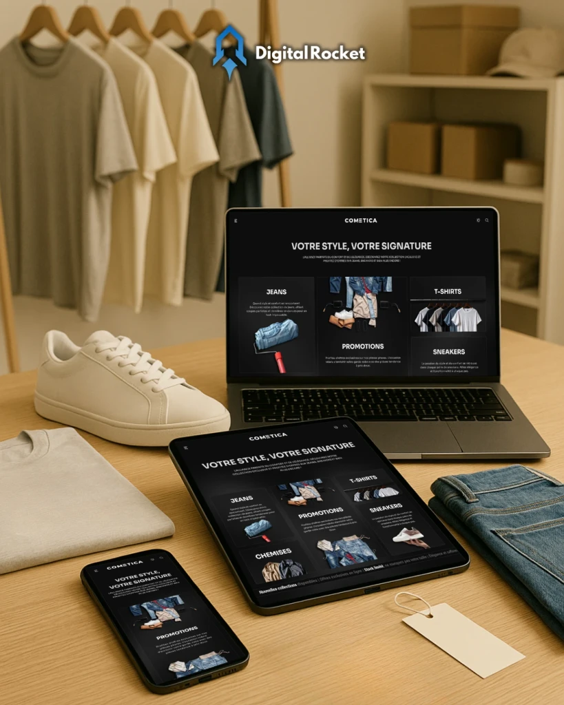 Aperçu du site e-commerce pour une boutique de vêtements à Lunel, créé par Digital Rocket, web designer à Villetelle.