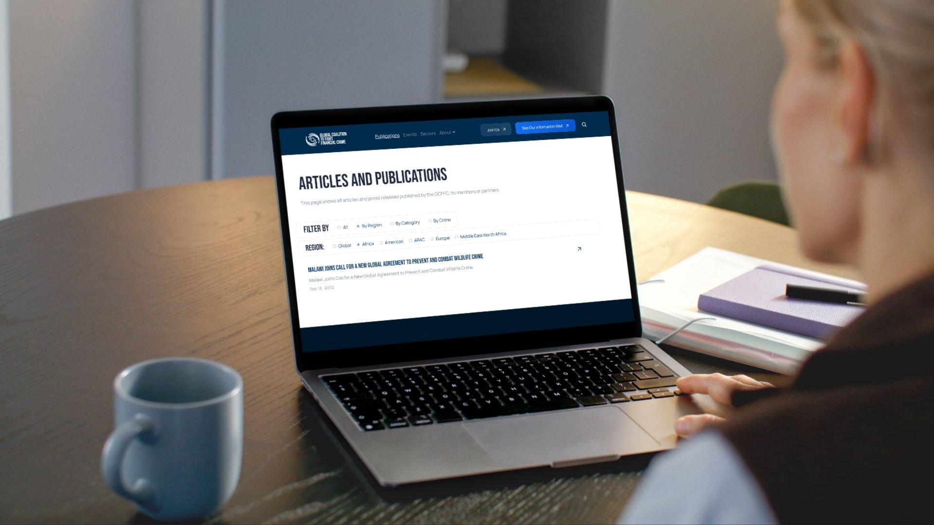 Homepage design for the Global Coalition to Fight Financial Crime, redesign created in Framer