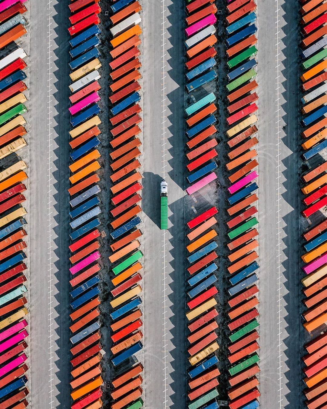 Aerial view of a logistics facility with surrounding roads