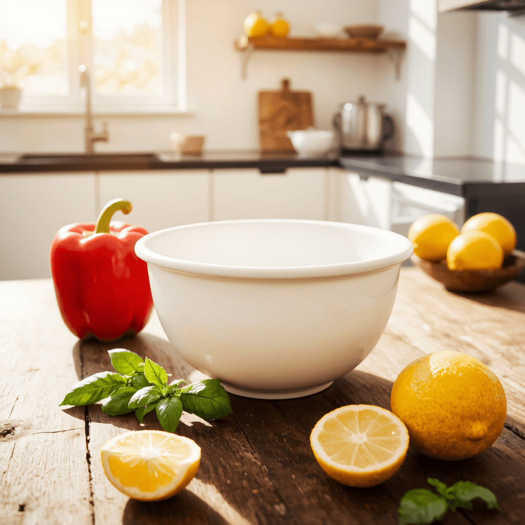 product photography of a round plastic bowl for food use