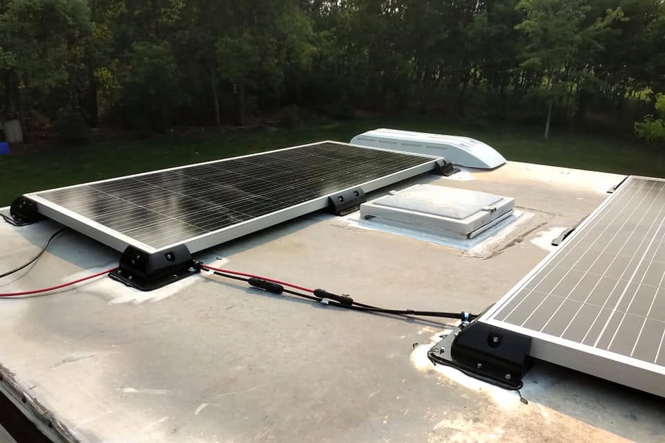 RV off-grid solar panel system installation job in Manitoba