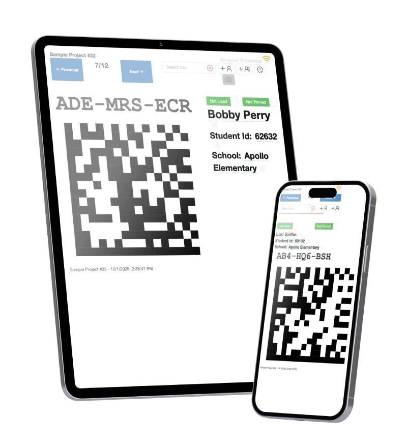 Screenshot of Snapizzi Paperless Camera Cards for school and sports photographers