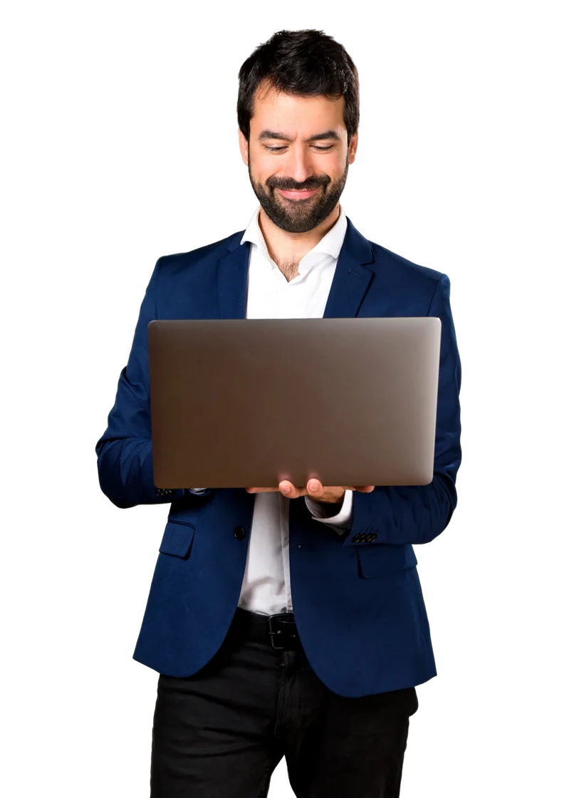 IT manager holding a laptop