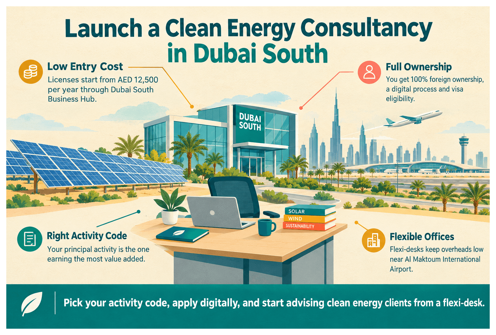 Infographic: Setting Up a Renewable Energy Consultancy Business in Dubai South: License, Cost and Steps