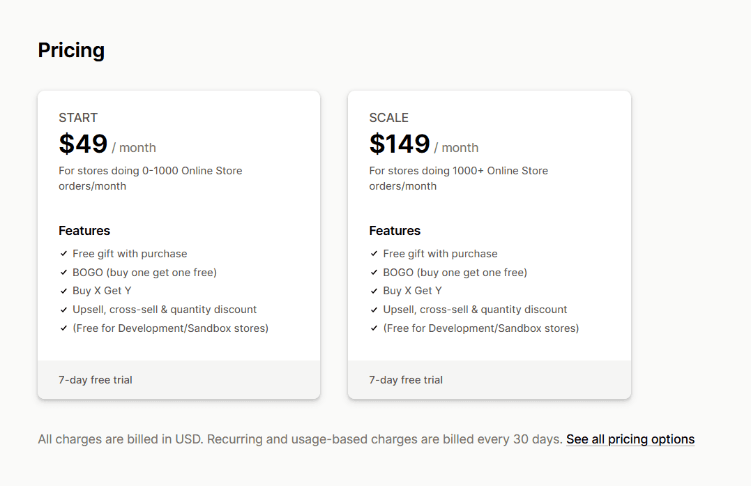 Monk Free Gift + BOGO pricing plan on Shopify App Store