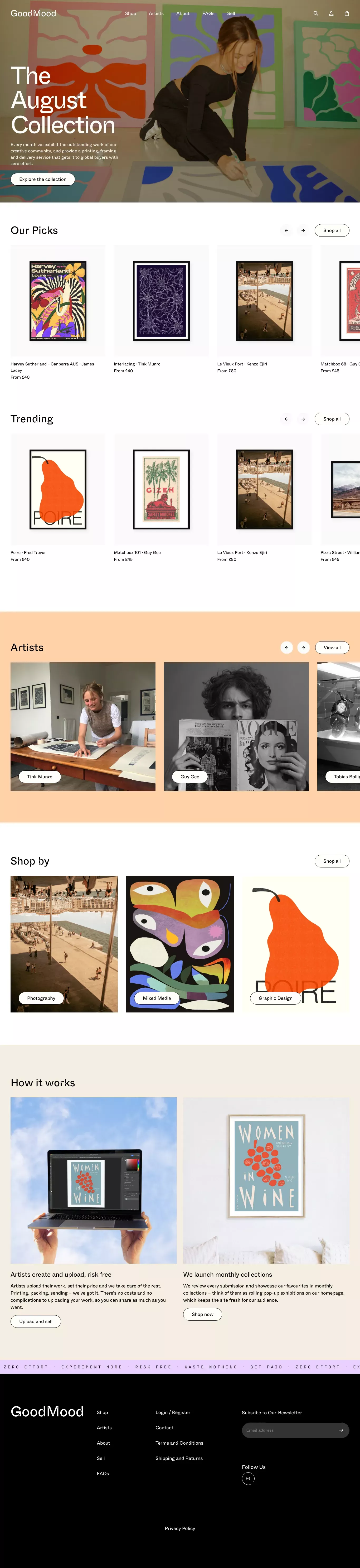 GoodMood ecommerce page screenshot showcasing Design and Art design