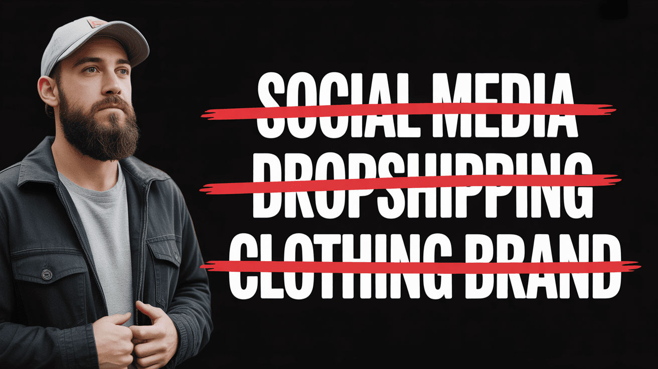 Alex Hormozi-style startup strategy thumbnail with crossed-out business ideas beside a serious host