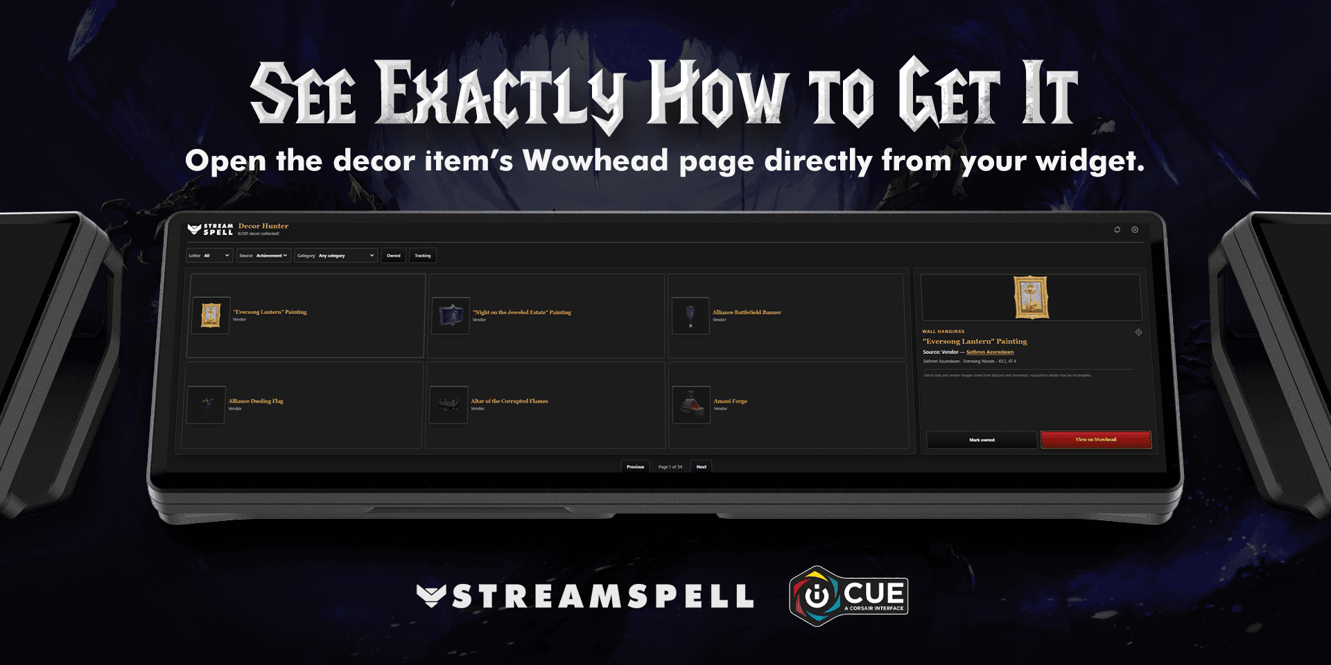 Open World of Warcraft decor acquisition guides from Decor Hunter iCUE Widget
