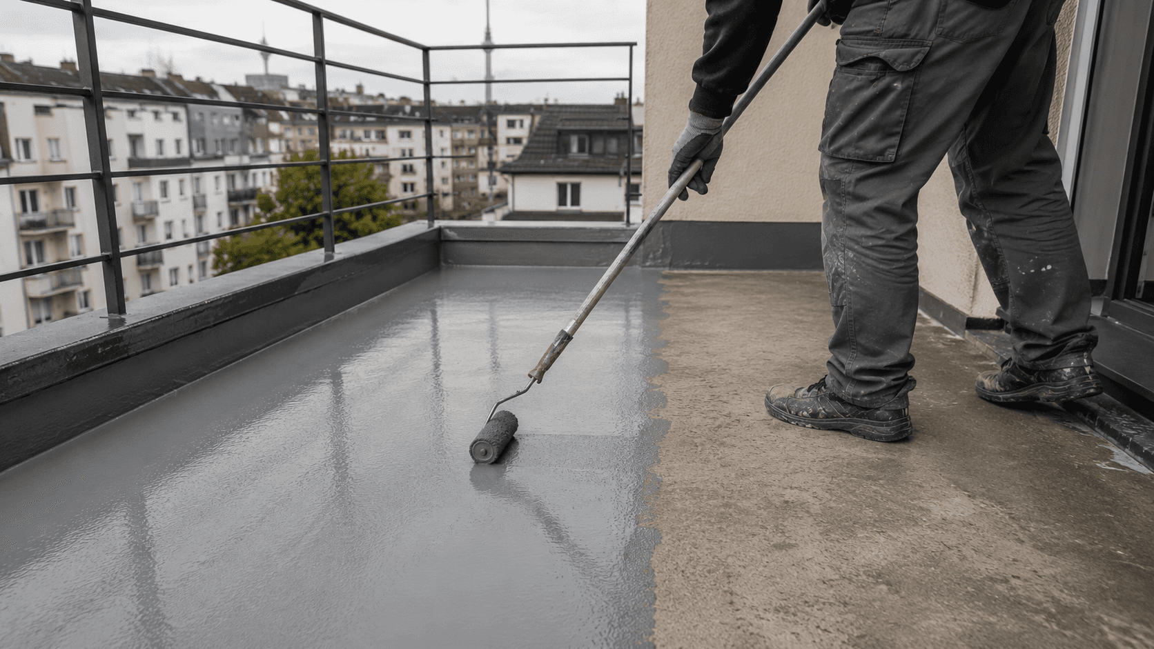 handwerker bei der balkonabdichtung in duesseldorf