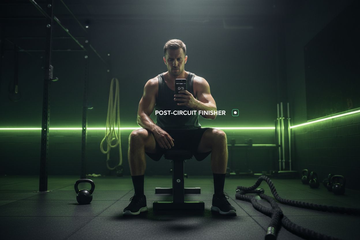 A person recording a workout after a circuit session