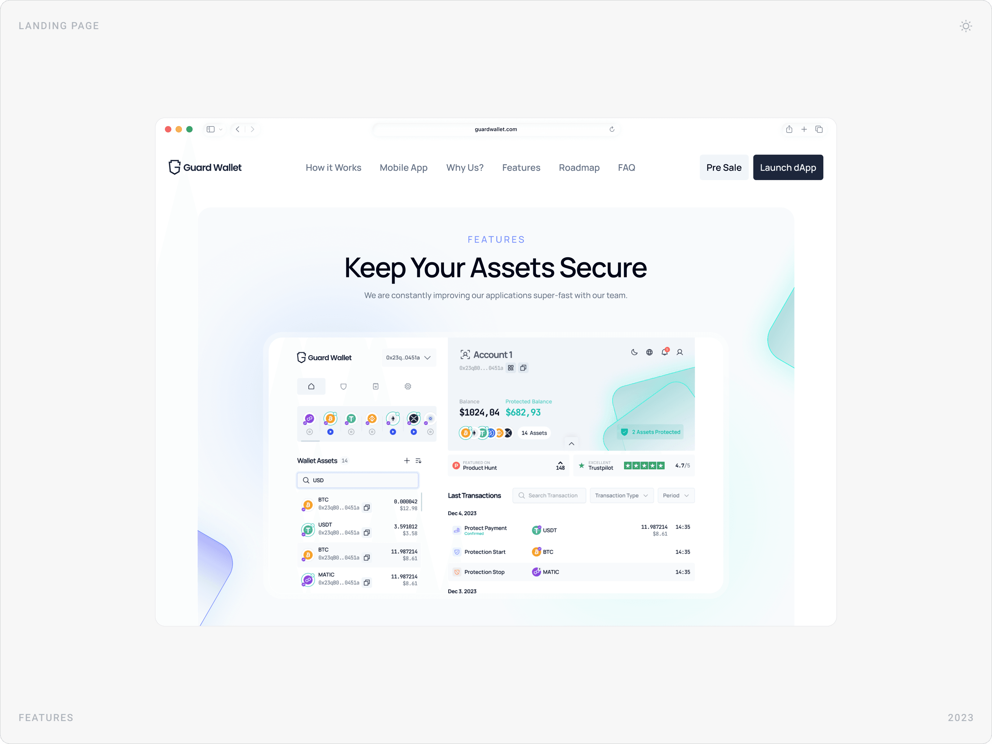 Modern Crypto Wallet Features Hero Design