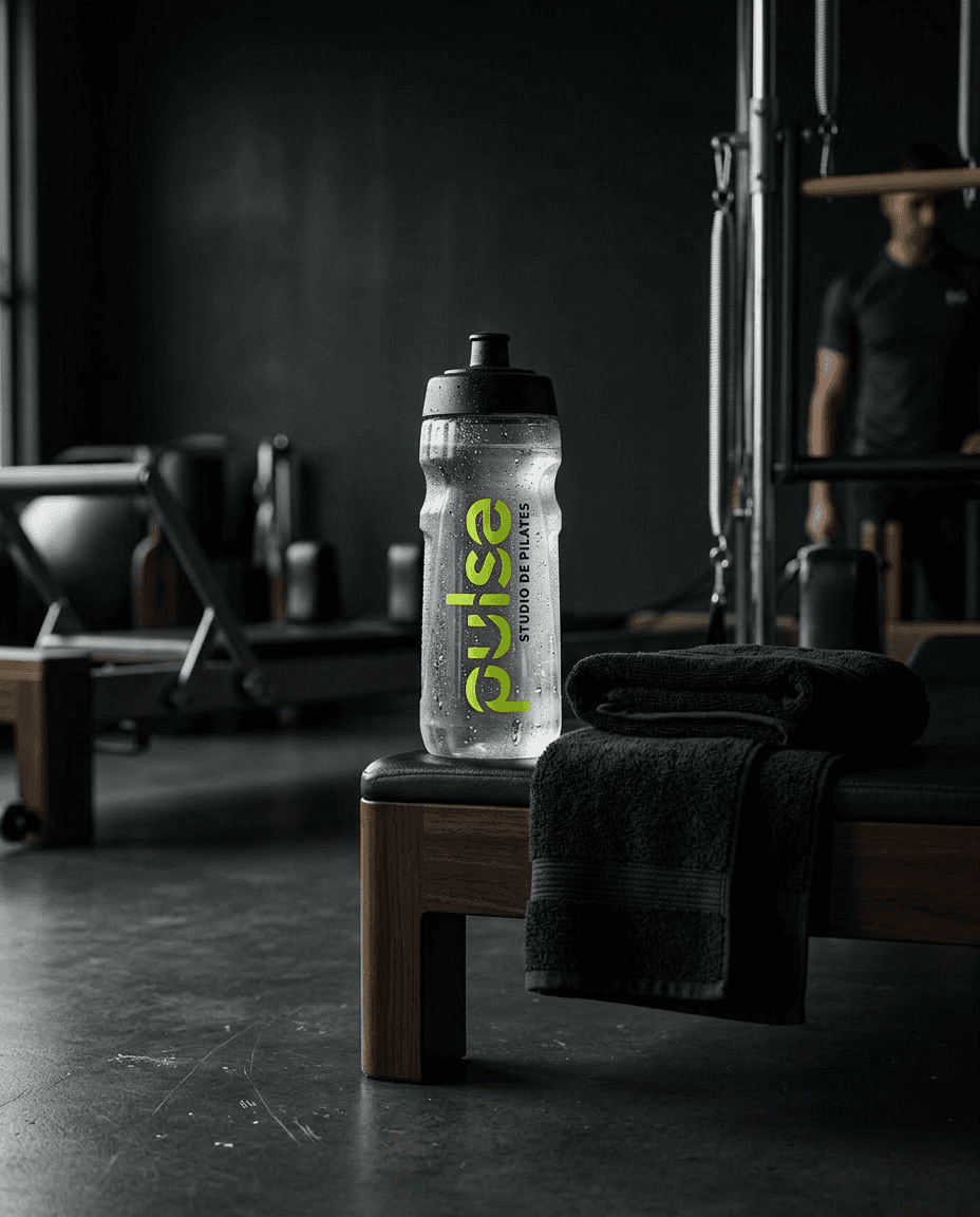 Gourde isotherme Pulse, noir et vert acide, identité dynamique du studio