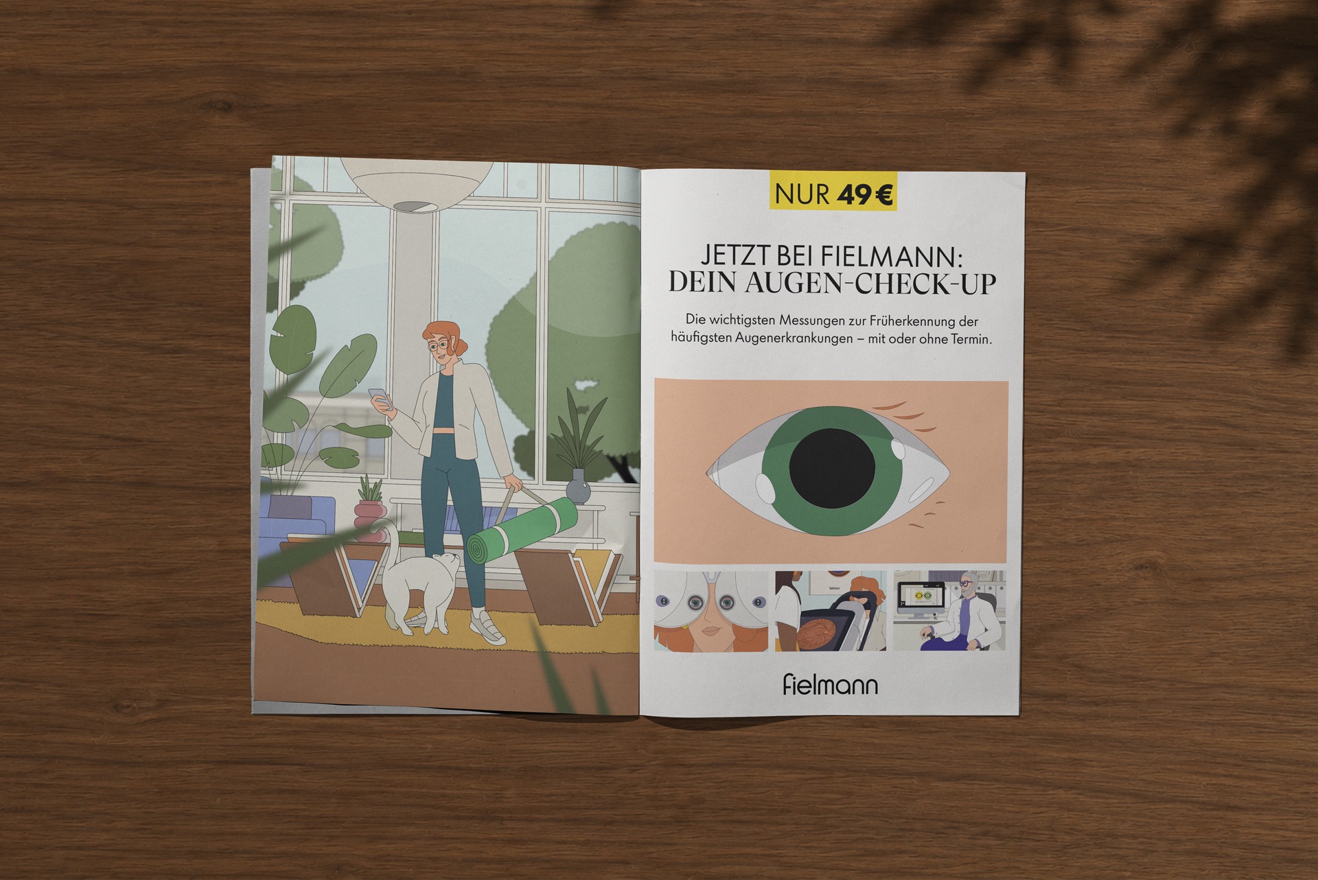 Printed campaign for Fielmann Eye Check-up promoting preventive eye health and early disease detection.