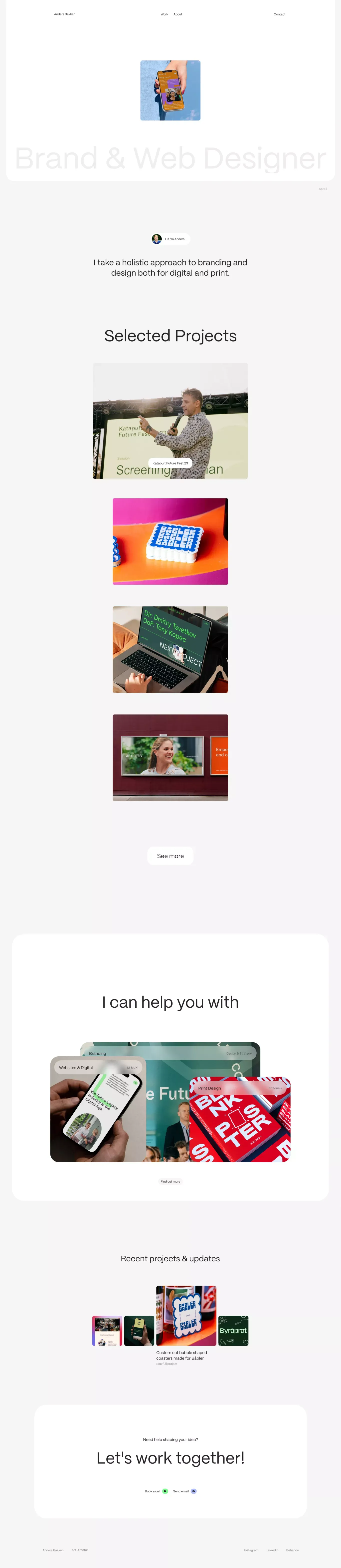 Anders Bakken portfolio page screenshot showcasing Design and Tech design