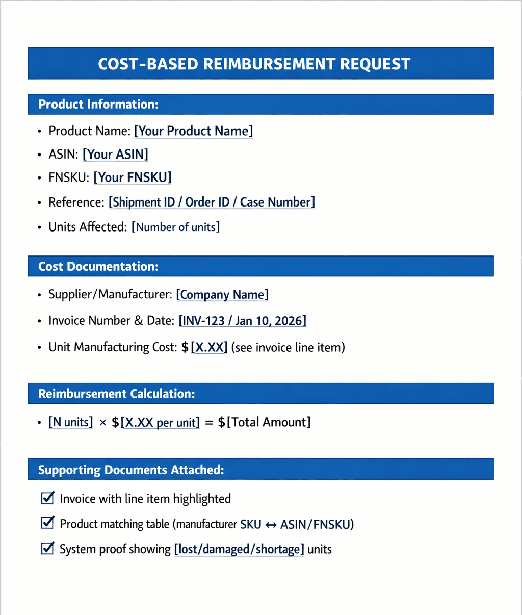  Amazon reimbursement cost breakdown template