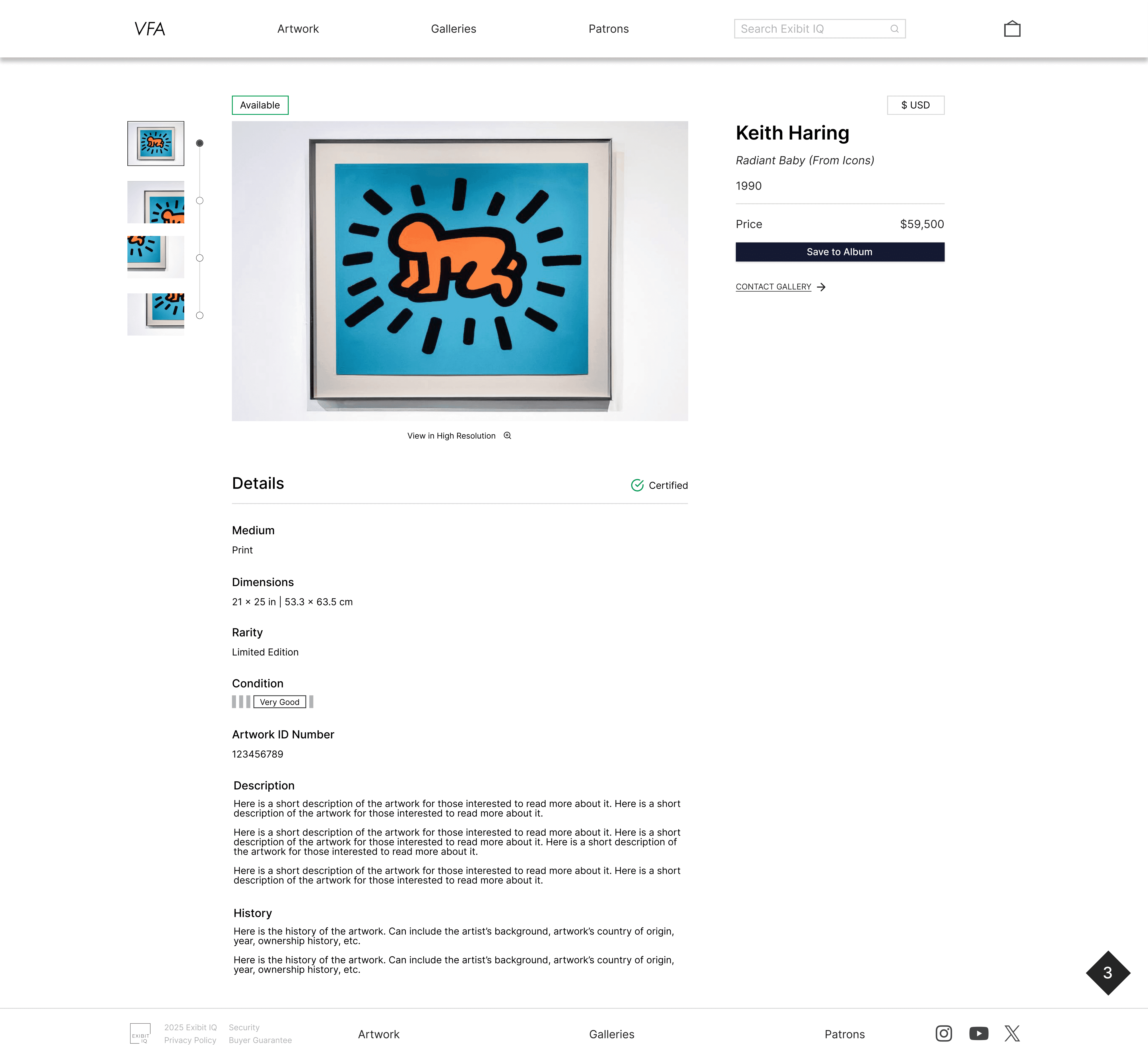 Desktop high-fidelity detailed artwork page
