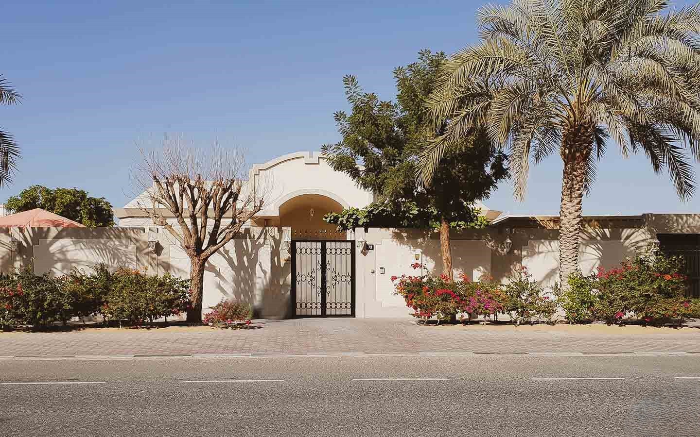 Private luxury villa entrance in Nad Al Hamar, listed by experienced real estate consultants in Dubai.