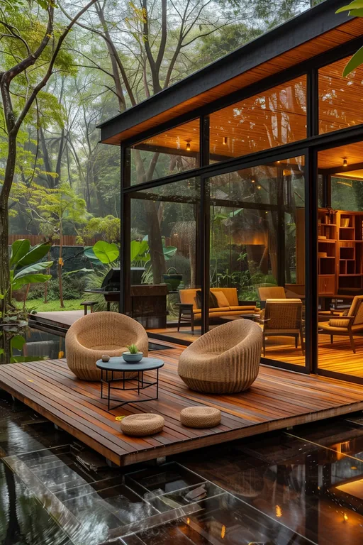 Glass-fronted garden room with outdoor seating