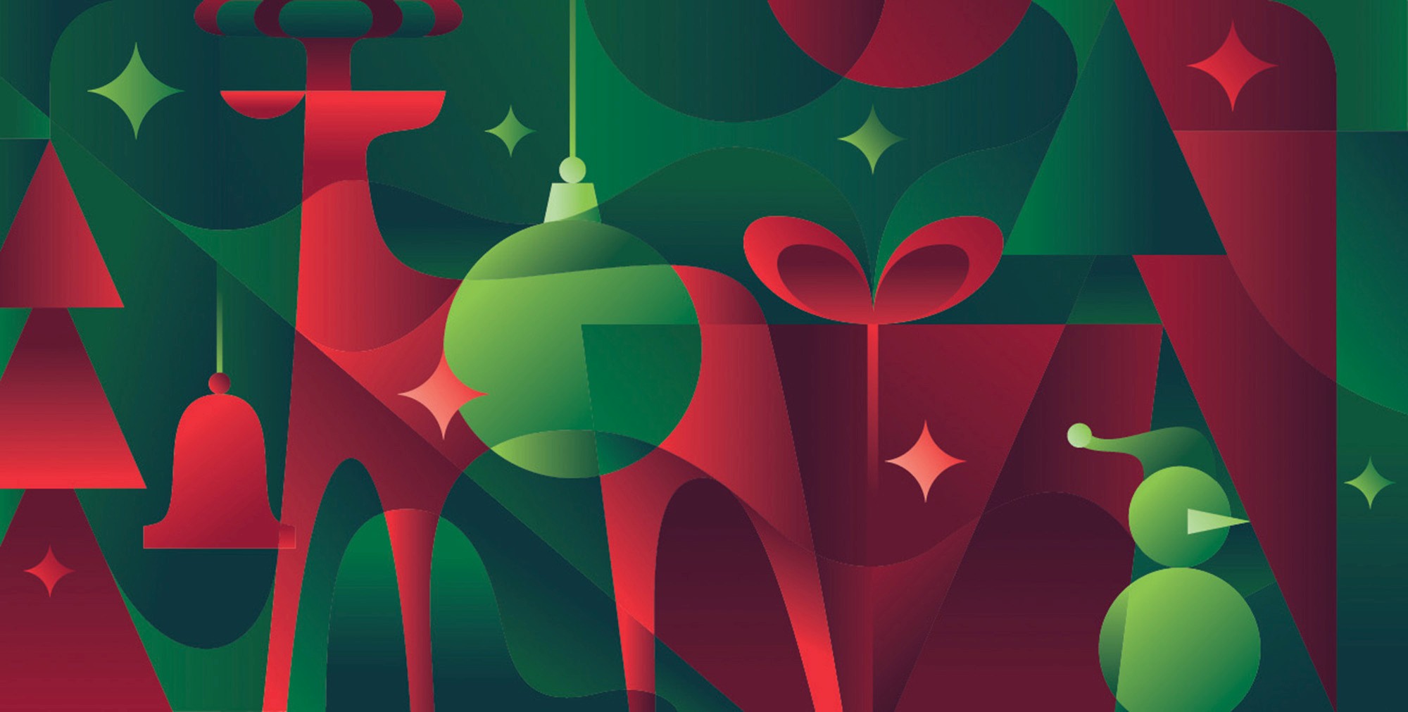 Christmas illustration with a Reindeer and small snow man, colored with gradients.