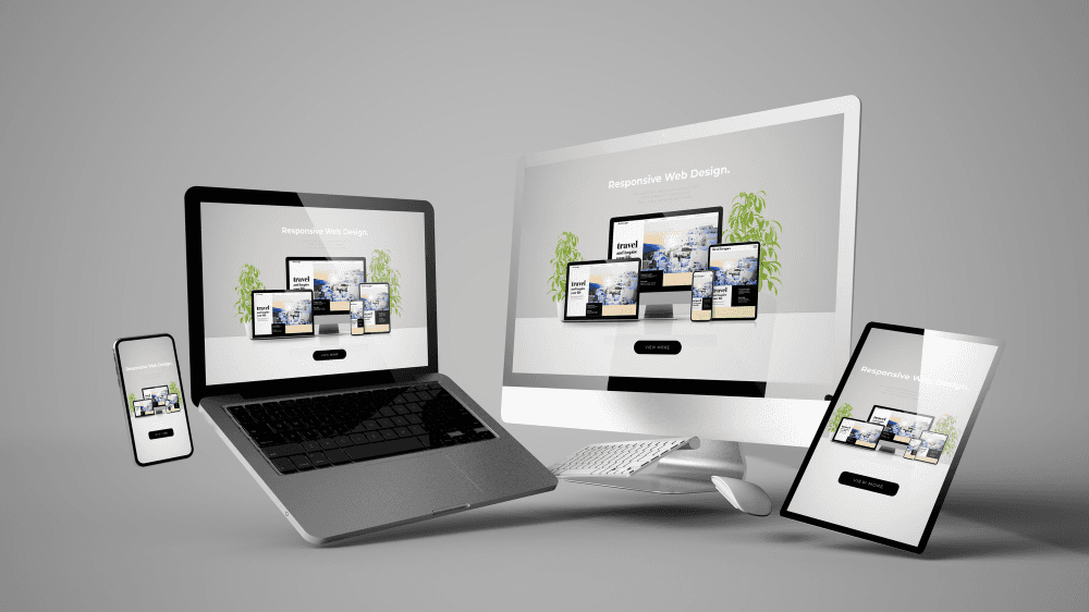 Responsive website design displayed on desktop, laptop, tablet, and mobile screens highlighting UI UX design by Artonest Design