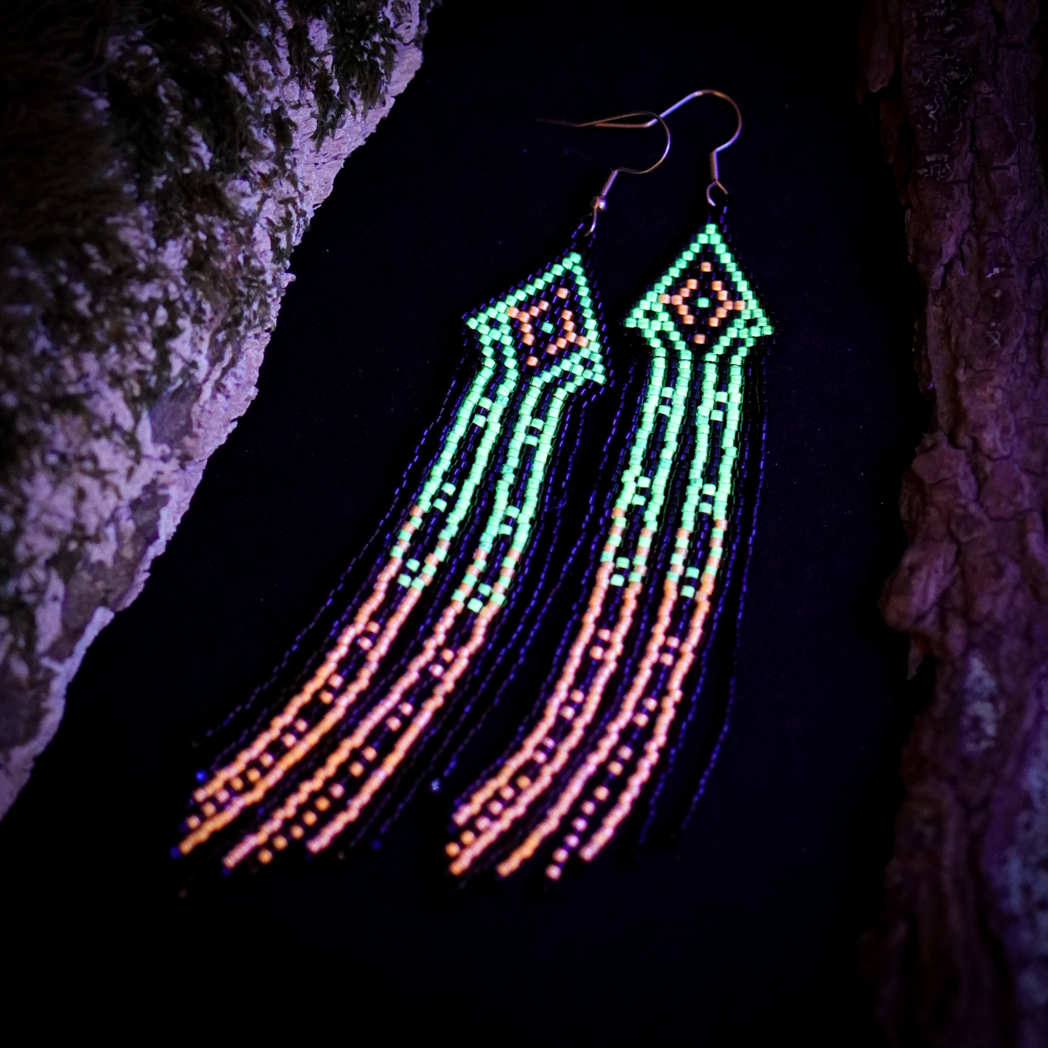 Ręcznie robione kolczyki GENESIS Neon Yellow & Neon Orange fluorescencyjne UV