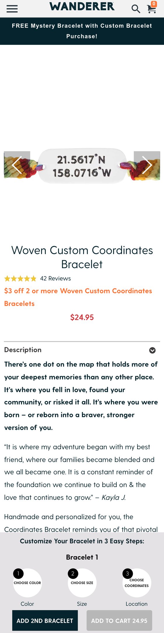 Jewelry product options include: bracelet for Woven Custom Coordinates Bracelet from Wanderer Bracelets.