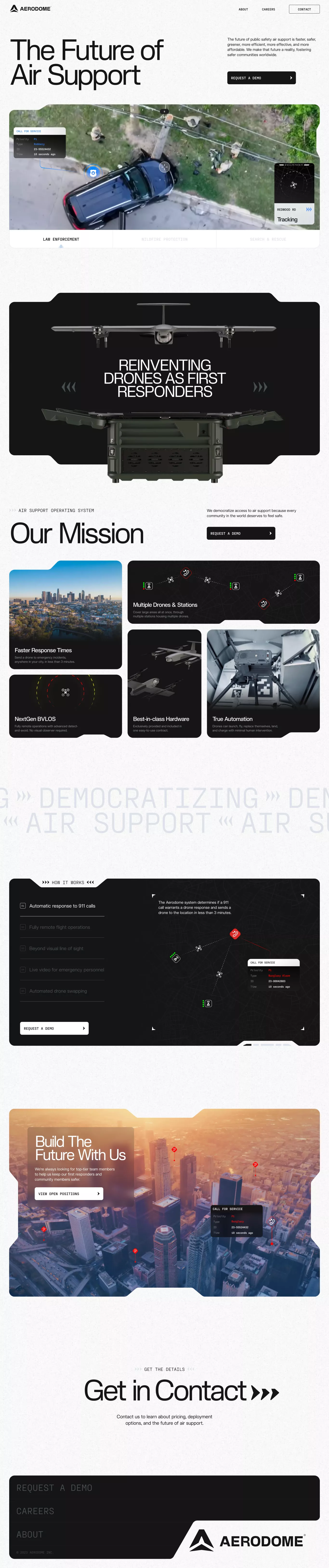 Aerodome landing page screenshot showcasing Tech design